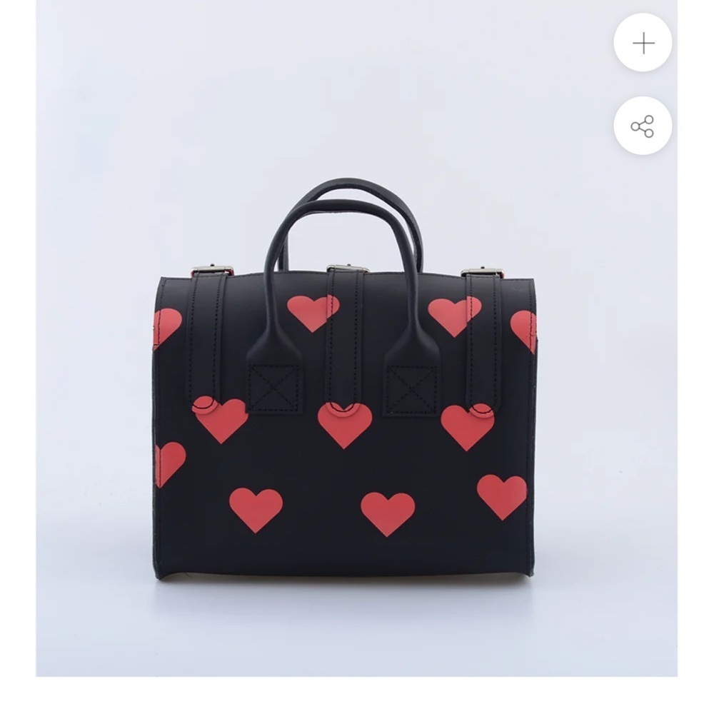 NWOT Grafea LUNA Red Hearts Black Satchel with Red Heart Design - Picture 3 of 4